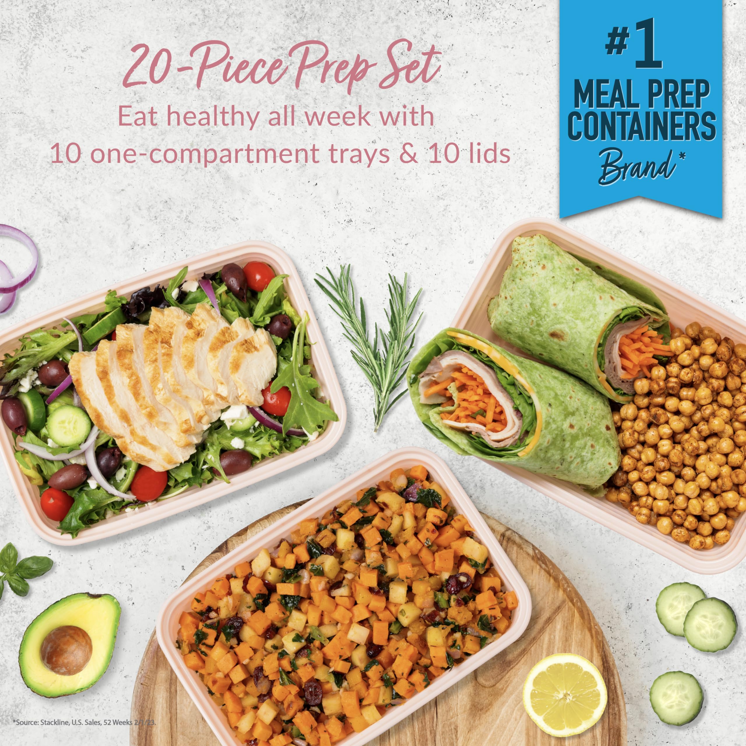 Bentgo 20-Piece Lightweight, Durable, Reusable Bpa-Free 1-Compartment Containers - Microwave, Freezer, Dishwasher Safe - Blush P